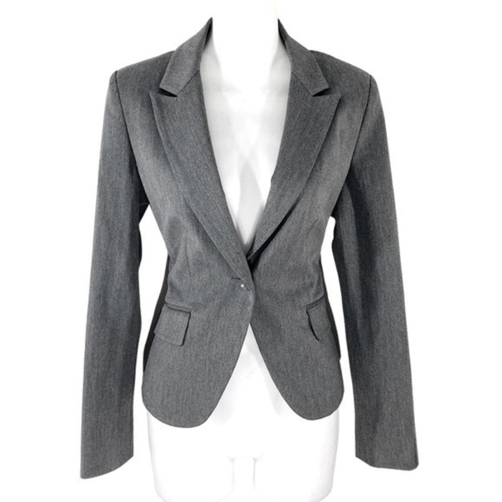 Express gray fitted one button tailored look blazer jacket 2